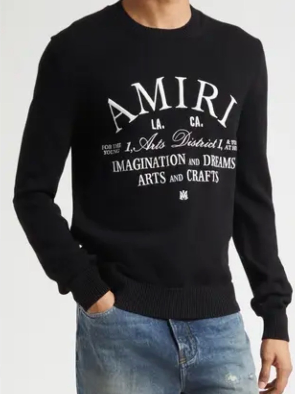 AMIRI Black Crewneck Sweater with White Script Logo